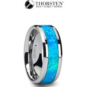 QUASAR Tungsten Ring With Blue Green Opal Inlay - 6mm